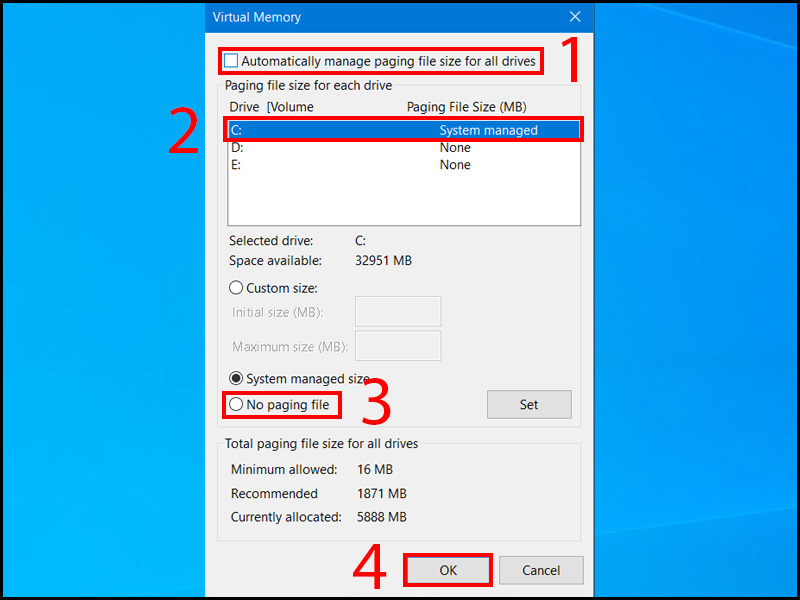 Cửa sổ Virtual Memory